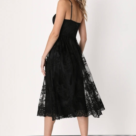 Lulus Women's Small Black Mesh Lace Floral Embroidered Bustier Formal Dress Gown - Picture 16 of 16